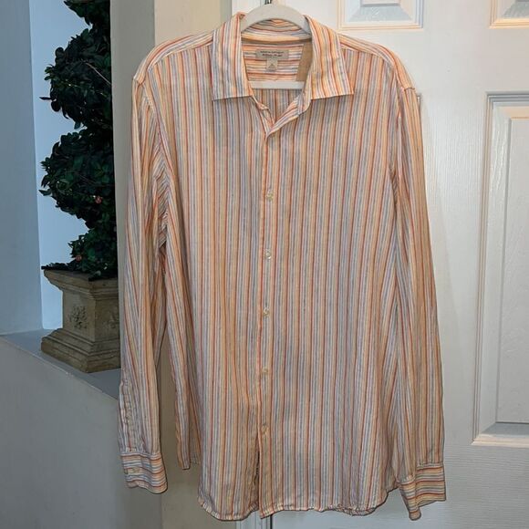 Banana Republic Men’s XL 100% Linen sherbet striped shirt - Picture 12 of 14